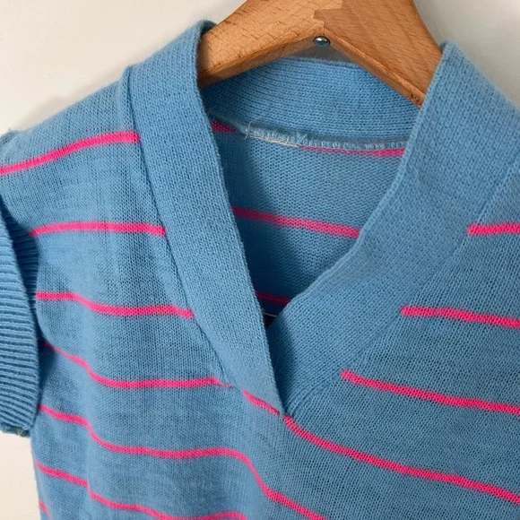Vintage Blue and Pink Striped Knit Crop Top xs - Picture 8 of 10